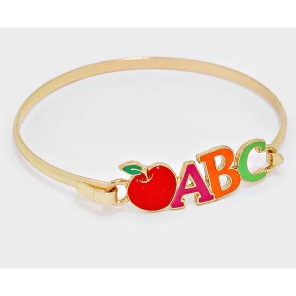 New Womens Boutique Teacher Appreciation Gift ABC Apple Gold Hook Bracelet
